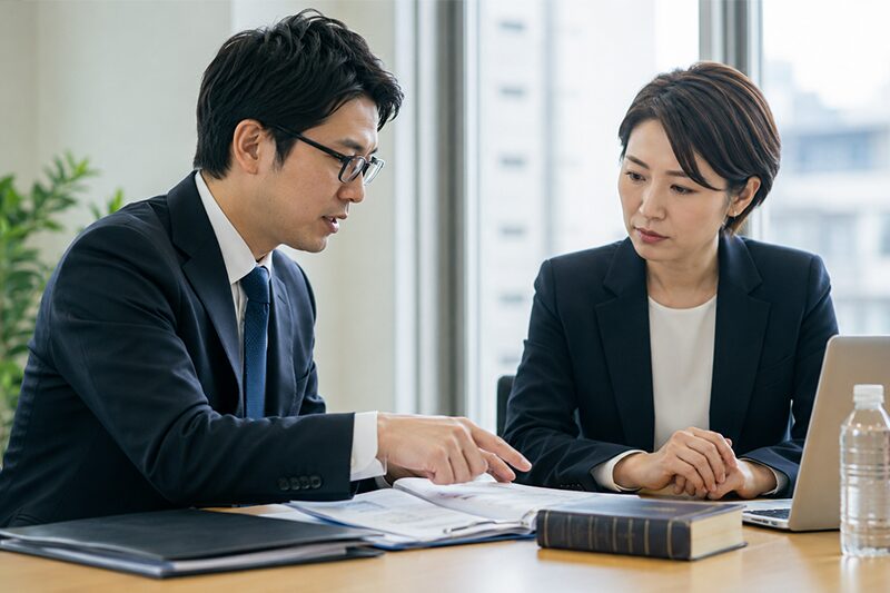 派遣先管理台帳をコンプライアンス観点で確認するビジネスパーソン2名