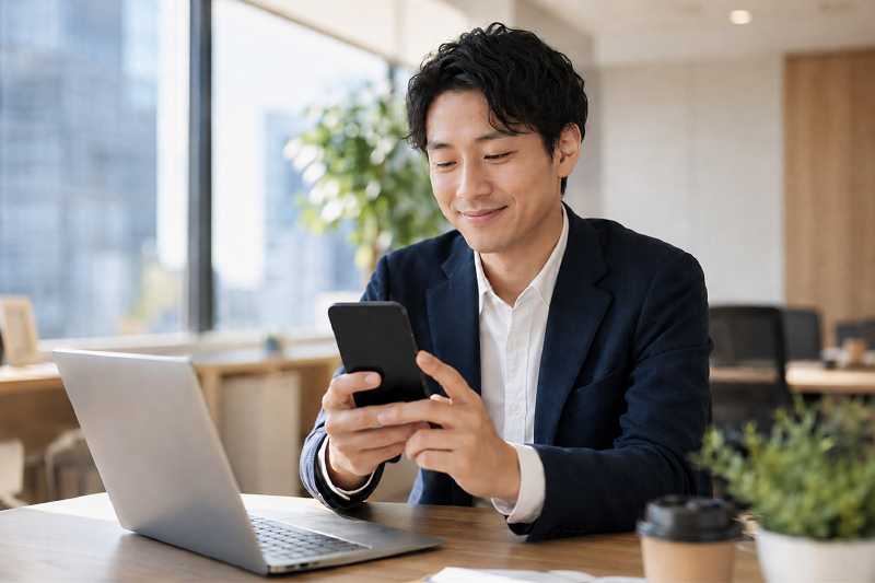 スマホで給与前払いを確認する様子