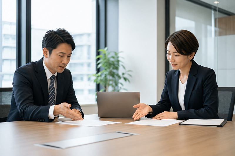 給与前払いサービスについて説明している様子